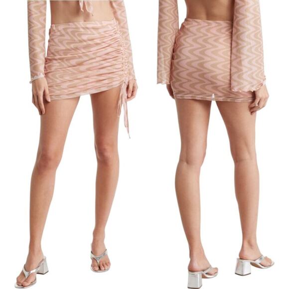 Abound Cinch Tie Mesh Miniskirt Pink Tan Size Small NWOT - Picture 1 of 8